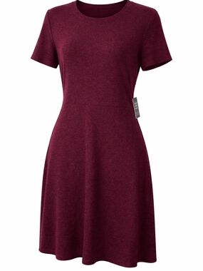 NWT Soft Express Short-Sleeve Fit & Flare Dress in Burgundy S 4/6